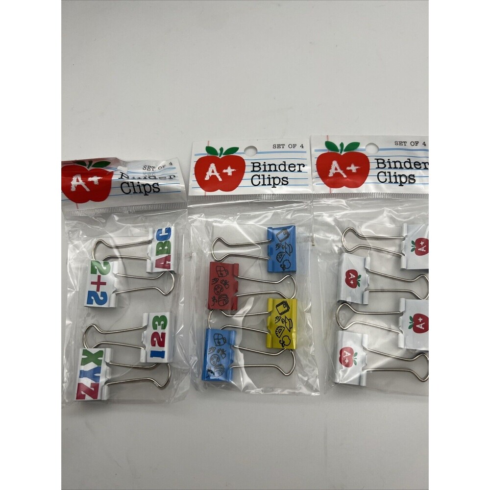 Lot of 3 Packages of Binder Clips Classroom Themed Set of 4 Each Package